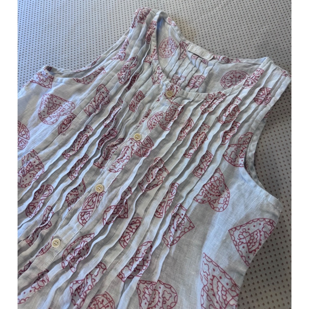 CP Shades Womens Linen Coastal Heart Print Boho Button Front Dress USA S